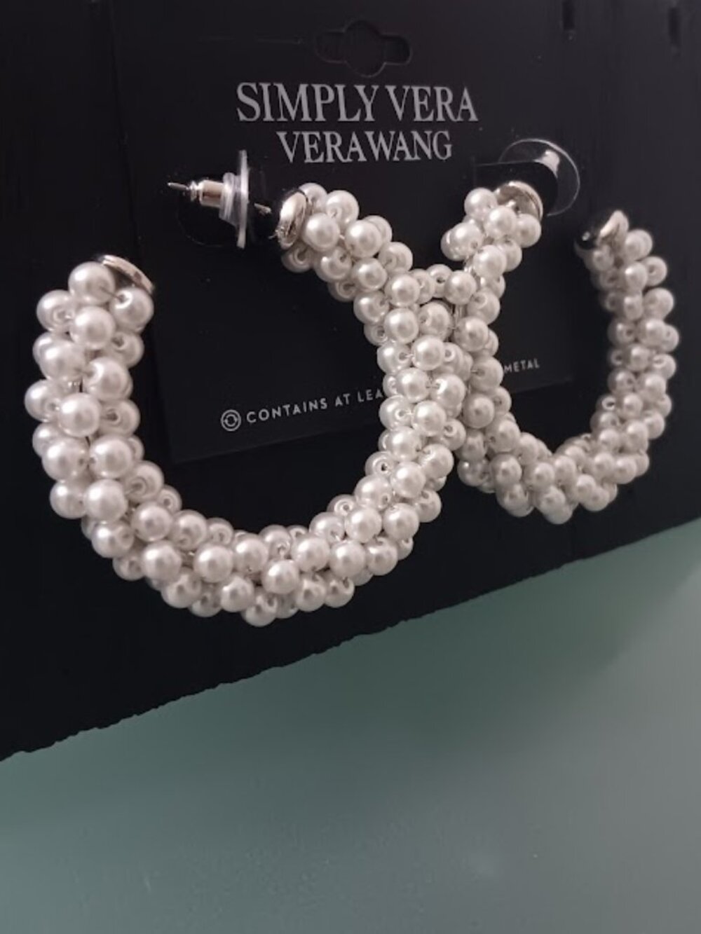 VERA WANG Mod/Contemporary White Pearl Cluster Hoop Earrings**NEW!
